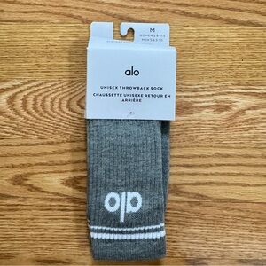 ALO Yoga Gray Unisex Throwback Sock with White Stripes